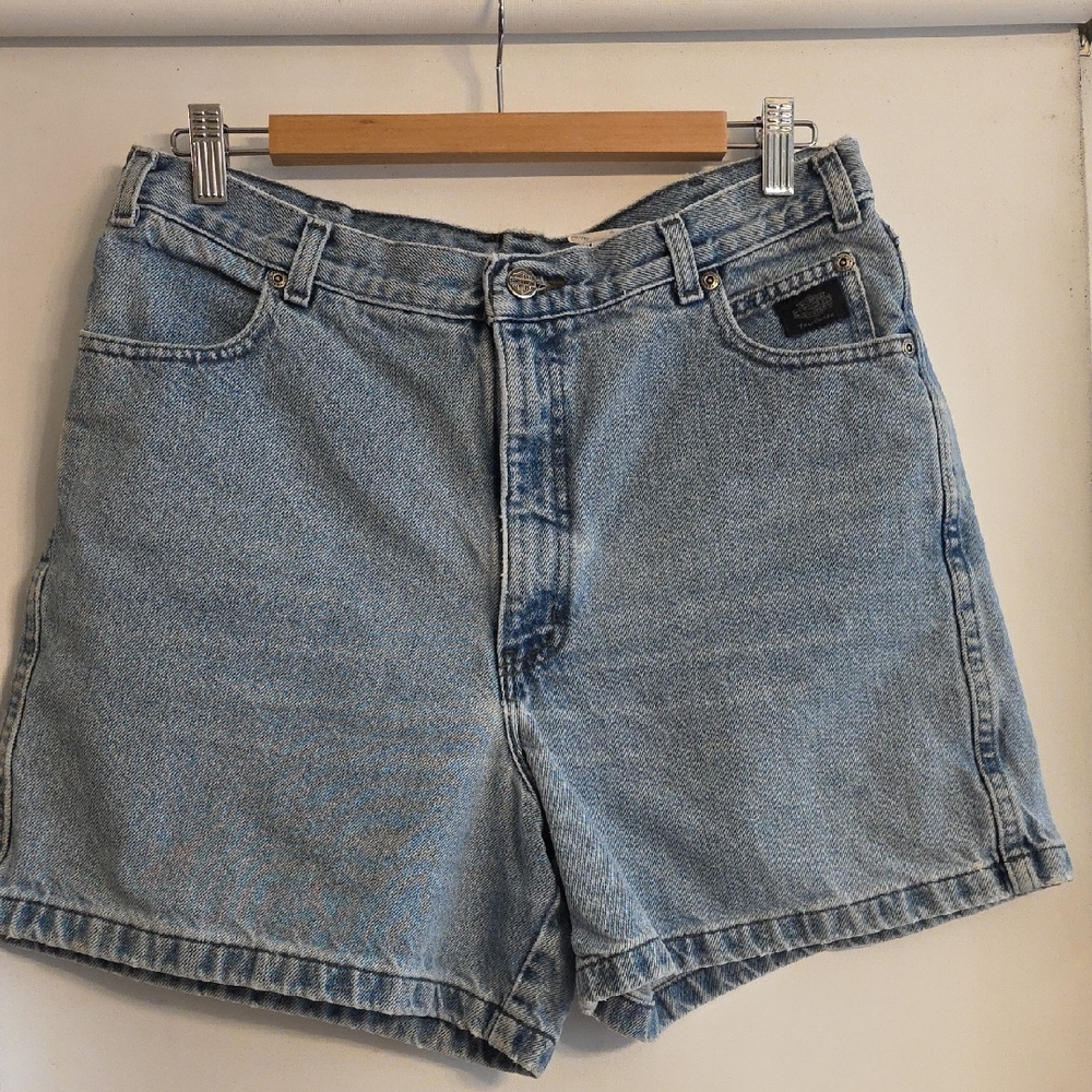 Harley-Davidson Women's Blue Denim Jean Shorts with Black Patch